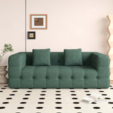 Green love seat sofa upholstered in soft chenille velvet fabric, perfect for modern living rooms main product image